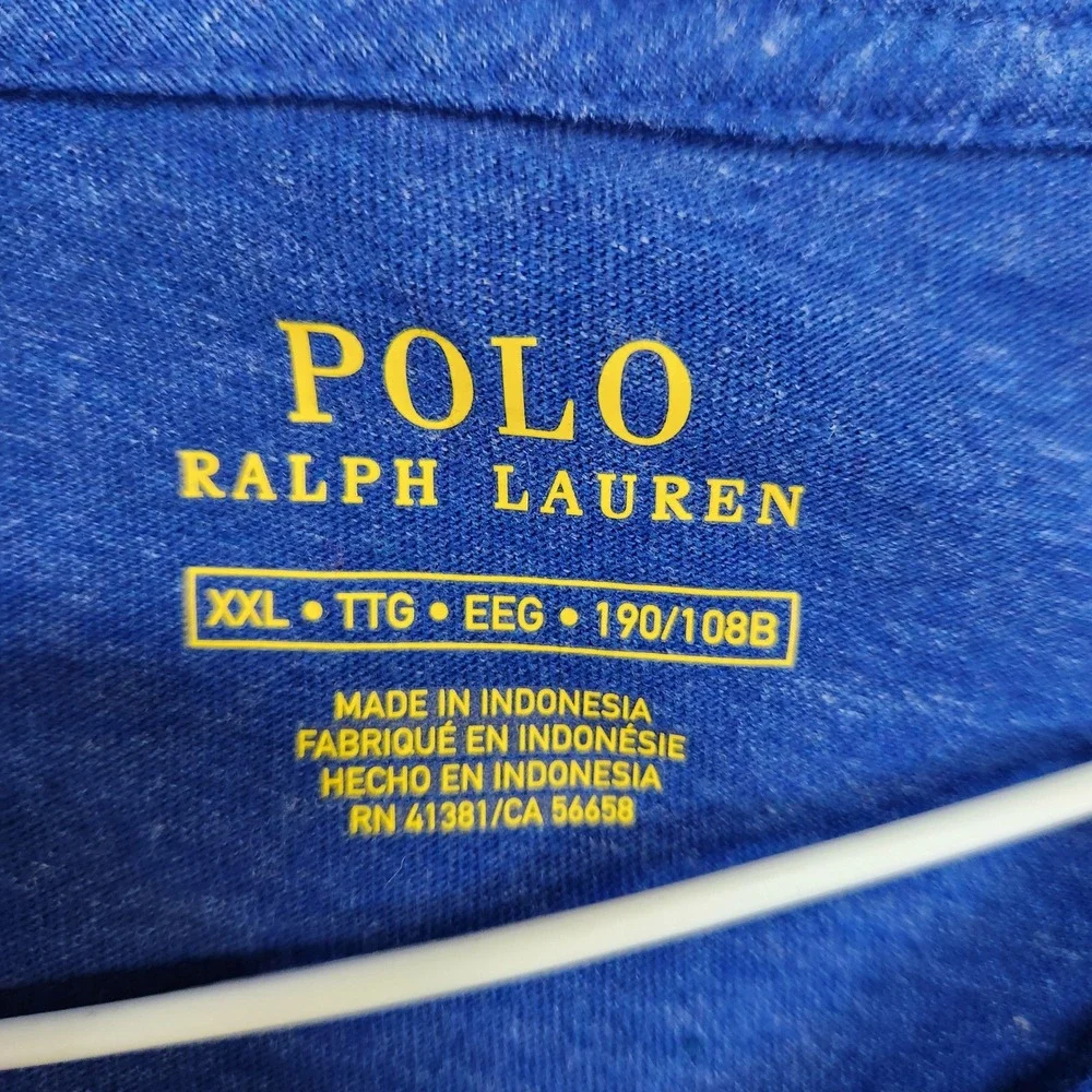 Polo Ralph Lauren Men's Blue V-Neck T-Shirt‎ Big Tall XXL Heathered Logo